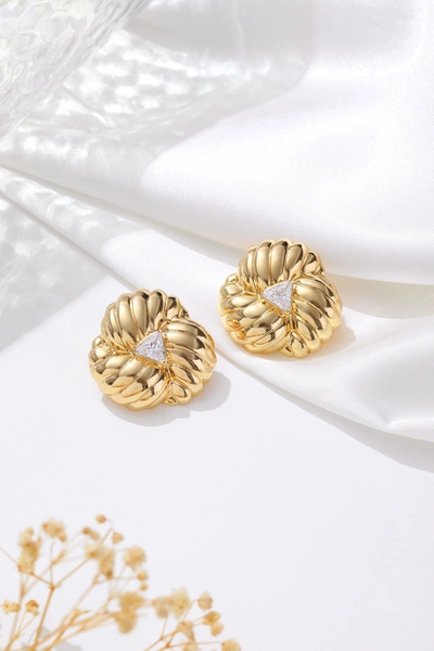 Classicharms Gold Clover Designed Stud Earrings In Gold