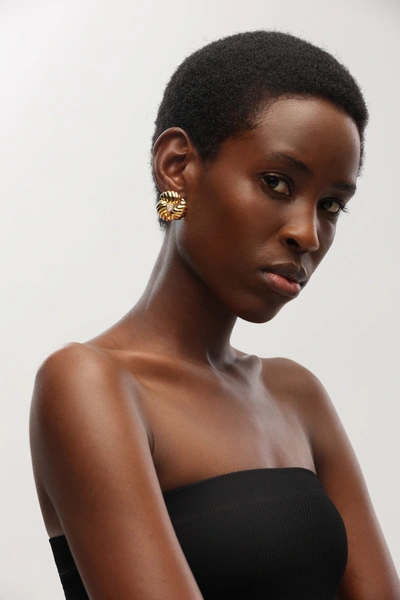 Classicharms Gold Clover Designed Stud Earrings In Gold