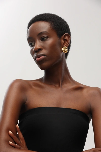 Classicharms Gold Clover Designed Stud Earrings In Gold