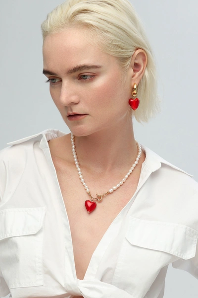 Classicharms Women's Esmée Red Glaze Heart Dangle Earrings In Red