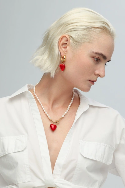 Classicharms Women's Esmée Red Glaze Heart Dangle Earrings In Red