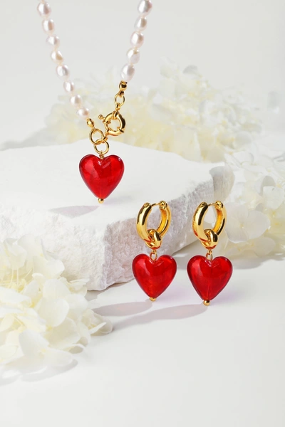Classicharms Women's Esmée Red Glaze Heart Dangle Earrings In Red