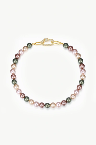 Shop Classicharms Gold Shell Pearl Necklace With Gem-encrusted Carabiner Lock In Pink