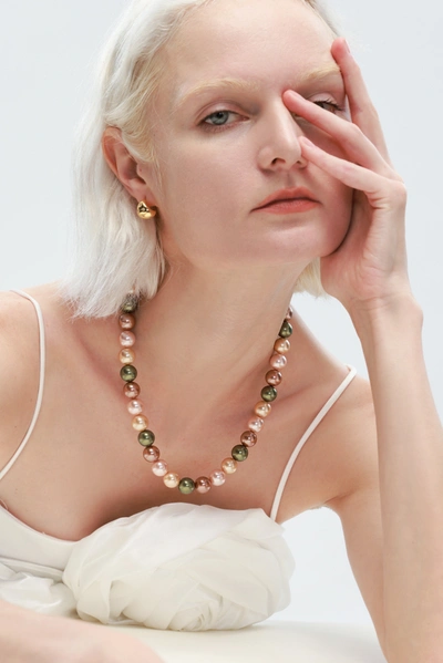 Classicharms Gold Shell Pearl Necklace With Gem-encrusted  Carabiner Lock In Pink