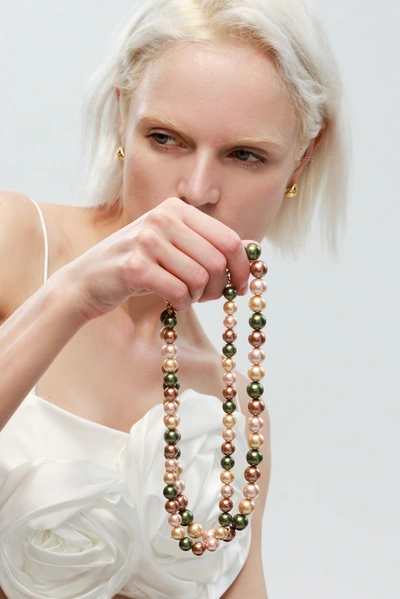 Classicharms Gold Shell Pearl Necklace With Gem-encrusted  Carabiner Lock In Pink