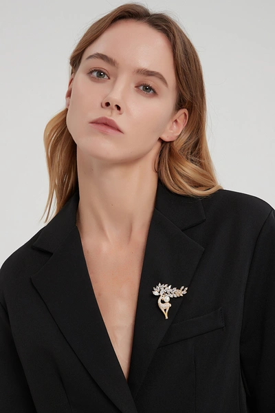 Classicharms Pavé And Pearl Reindeer Brooch In Gold