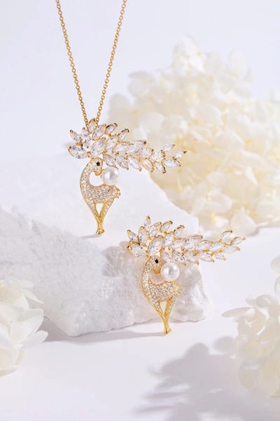 Classicharms Pavé And Pearl Reindeer Brooch In Gold