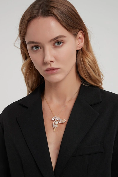 Classicharms Pavé And Pearl Reindeer Brooch In Gold
