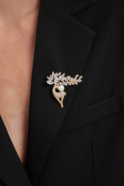 Classicharms Pavé And Pearl Reindeer Brooch In Gold