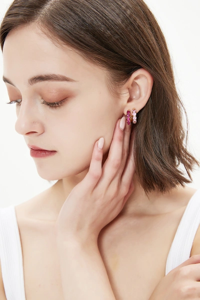 Shop Classicharms Daniela Gold Huggie Hoop Fuchsia Pink Zirconia Earrings