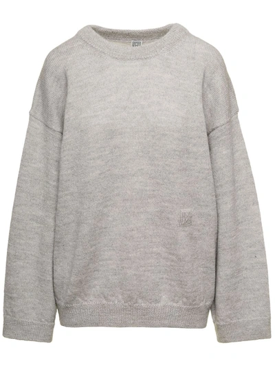 Shop Totême Grey Monochrome Sweater With Side Embroidered Logo In Wool Blend Woman In Beige