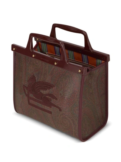 Shop Etro 'love Trotter' Brown Shopper Bag With Ribbon Shoulder Strap And Embroidered Loo In Cotton Blend Woma