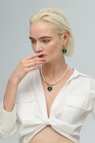 Classicharms Women's Esmée Green Glaze Heart Dangle Earrings In Green