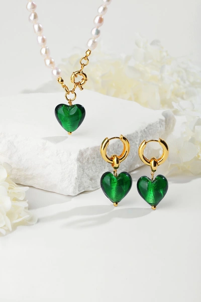 Shop Classicharms Esmée Green Glaze Heart Dangle Earrings