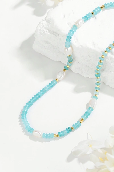 Shop Classicharms Venus Amazonite Crystal And Pearl Necklace In Blue
