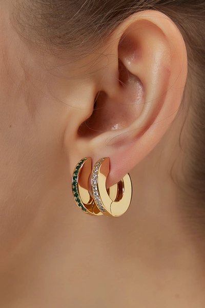 Shop Classicharms Emerald Cubic Zirconia Hoop Earrings In Silver