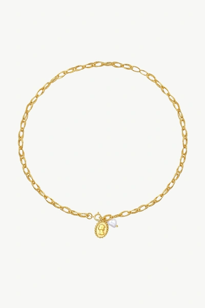 Shop Classicharms Golden Carved Pendant And Pearl Necklace