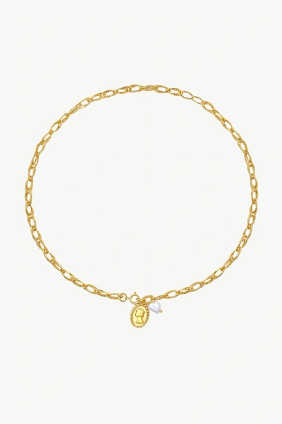 Classicharms Gold Carved Pendant And Pearl Necklace In Gold