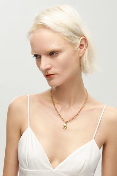 Classicharms Gold Carved Pendant And Pearl Necklace In Gold