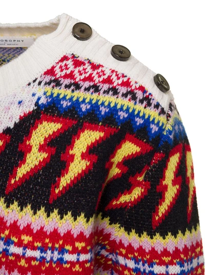 Shop Philosophy Di Lorenzo Serafini Multicolor Sweater With Jacquard Motif And Pls Logo In Wool Woman