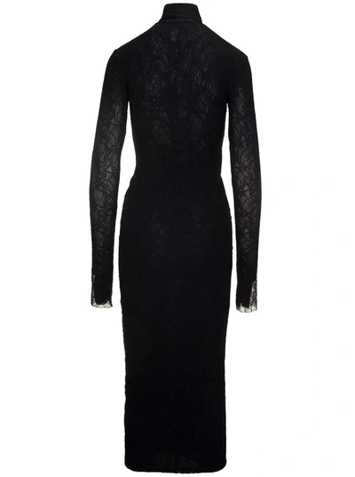 Shop Philosophy Di Lorenzo Serafini Midi Black Fitted Dress With Mock Neck In Lace Woman