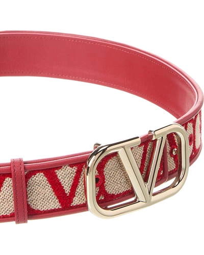 Shop Valentino 40mm Reversible Toile Iconographe Canvas & Leather Belt In Red