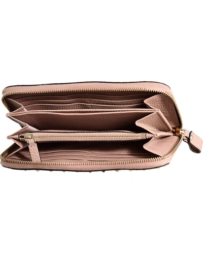 Shop Valentino Rockstud Grainy Leather Zip Around Wallet In Pink