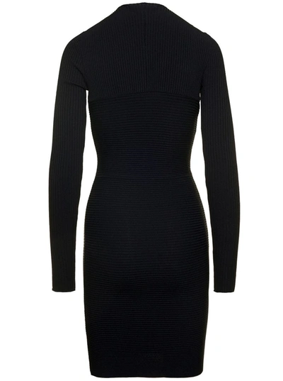 Shop Philosophy Di Lorenzo Serafini Mini Black Ribbed Dress With Cut-out Details At The Front In Viscose Blend Woman