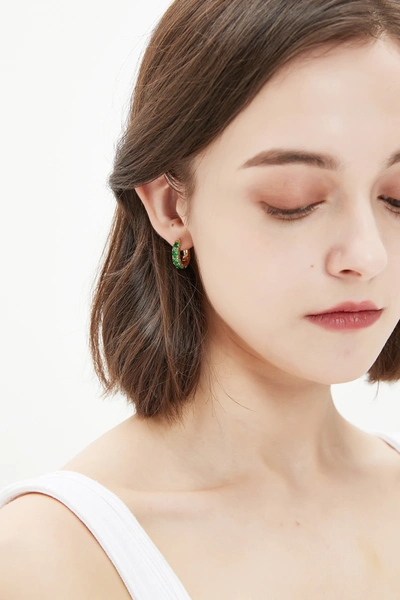 Classicharms Daniela Gold Huggie Hoop Emerald Zirconia Earrings In Green