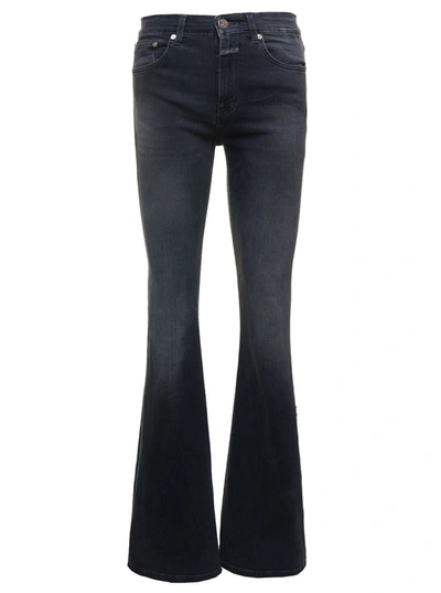 Shop Closed 'rowling' Black Flared Jeans With Logo Patch In Stretch Cotton Denim Woman In Grey