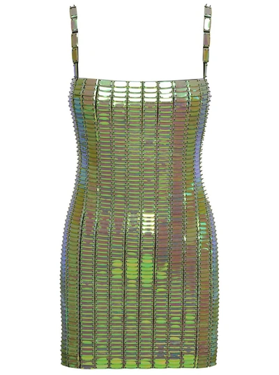 Shop Attico 'rue' Mini Green Dress With Mirror Sequins In Stretch Rayon Woman