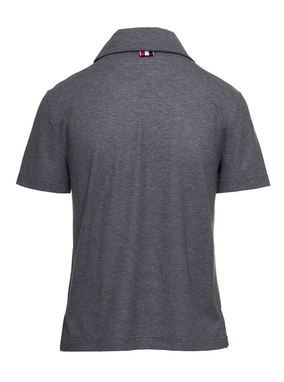 Shop Thom Browne Grey Polo Shirt With Peter-pan Collar And Logo Patch In Cotton Woman