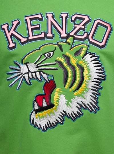 Shop Kenzo Green Crewneck Sweatshirt With Tiger Print In Cotton Woman