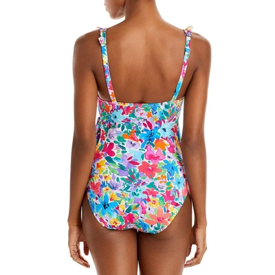 Shop Tommy Bahama Watercolor Floral Wrap Womens Ruffled Beachwear One-piece Swimsuit In White