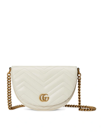 Shop Gucci Gg Marmont Mini Bag In Matelassé Leather With Chain In White