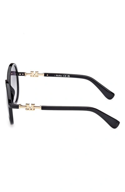 Shop Max Mara 58mm Gradient Round Sunglasses In Shiny Black / Gradient Smoke