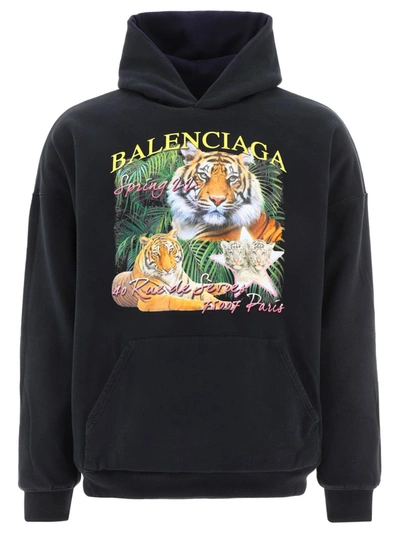Shop Balenciaga "fbi & Year Of The Tiger" Reversible Hoodie In Blue