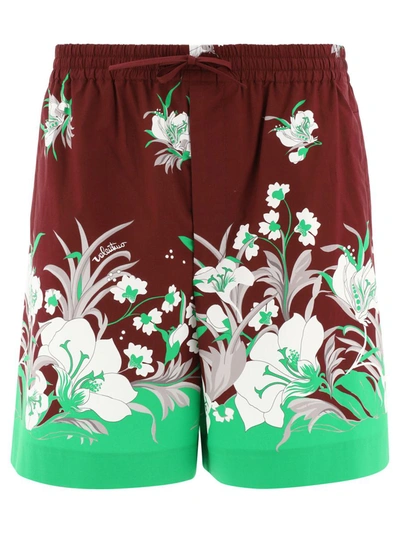 Shop Valentino Floral Shorts In Bordeaux
