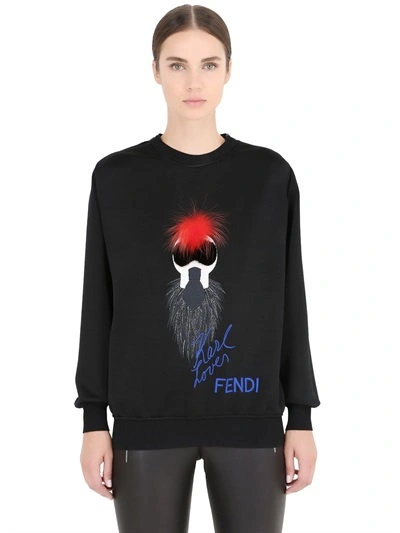Shop Fendi Karl Loves Mink, Fox & Cotton Sweatshirt, Black