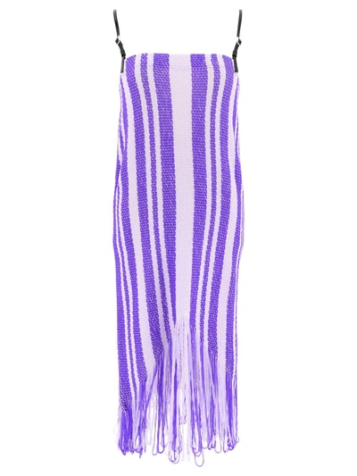 Shop Jw Anderson "fringe" Striped Dress In Purple