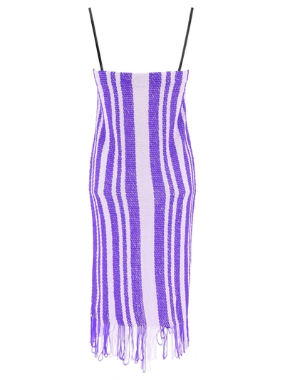 Shop Jw Anderson "fringe" Striped Dress In Purple