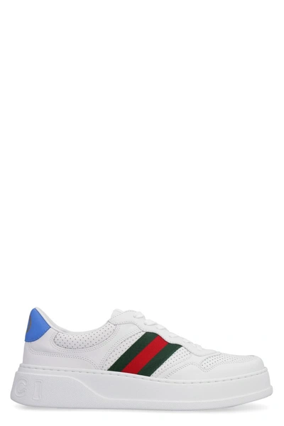 Shop Gucci Leather Low-top Sneakers In White