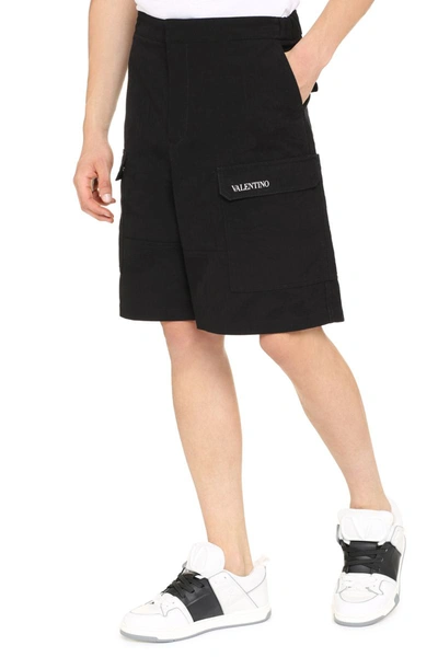 Shop Valentino Cotton Cargo Bermuda Shorts In Black