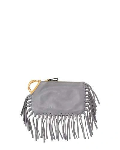 Valentino Garavani Zodiac Fringe Leather Clutch Bag, Gray Scorpio In Grey