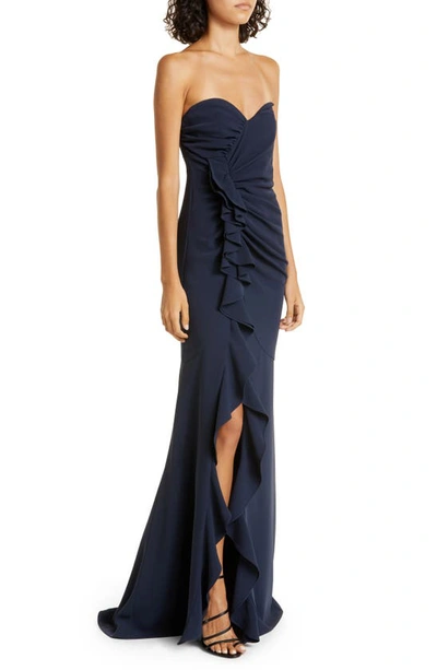Shop Cinq À Sept Hyde Ruffle Strapless Trumpet Gown In Navy
