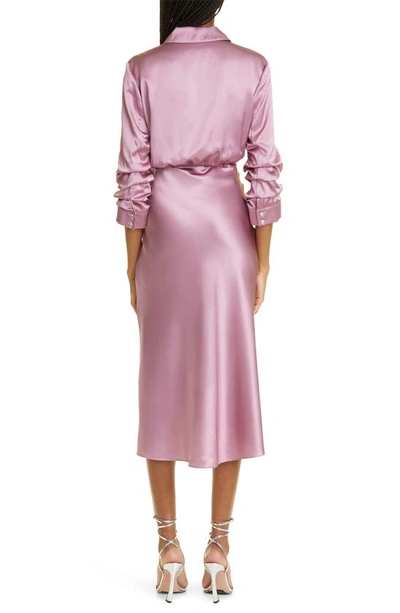 Shop Cinq À Sept Jacey Tie Waist Silk Shirtdress In Warm Mauve