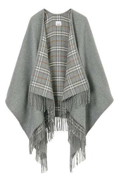 Burberry Check Wool Reversible Cape In Grey
