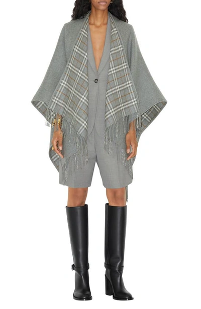 Burberry Check Wool Reversible Cape In Grey
