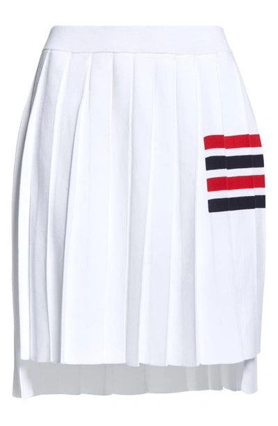 Shop Thom Browne 4 Bar Stripe Pleated Cotton Skirt In White