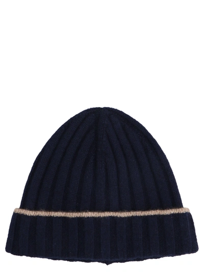 Shop Brunello Cucinelli Contrasting Stripe Beanie Hats Blue